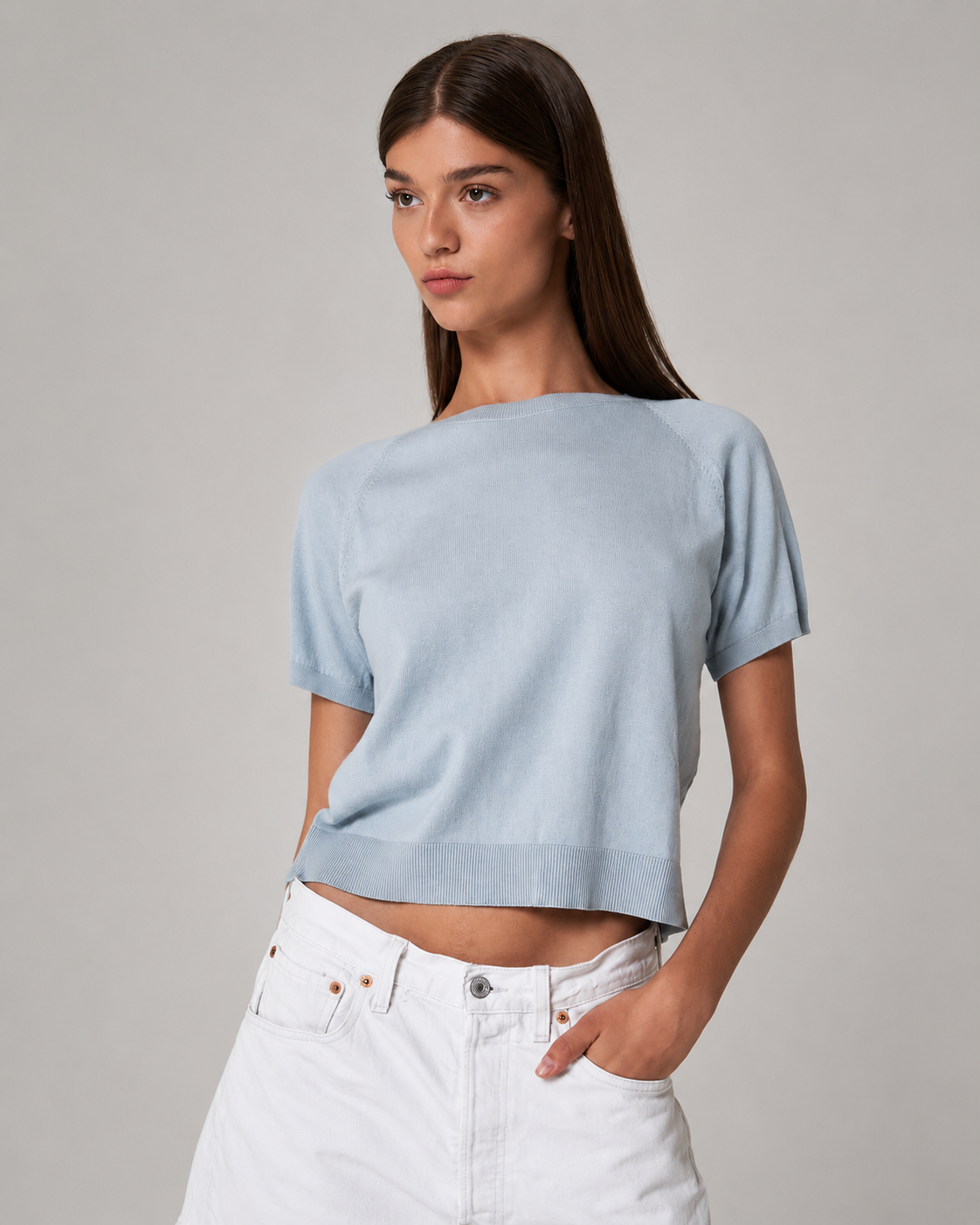 Strikket T-Shirt i Bomull og Kasjmir fra Leap Concept