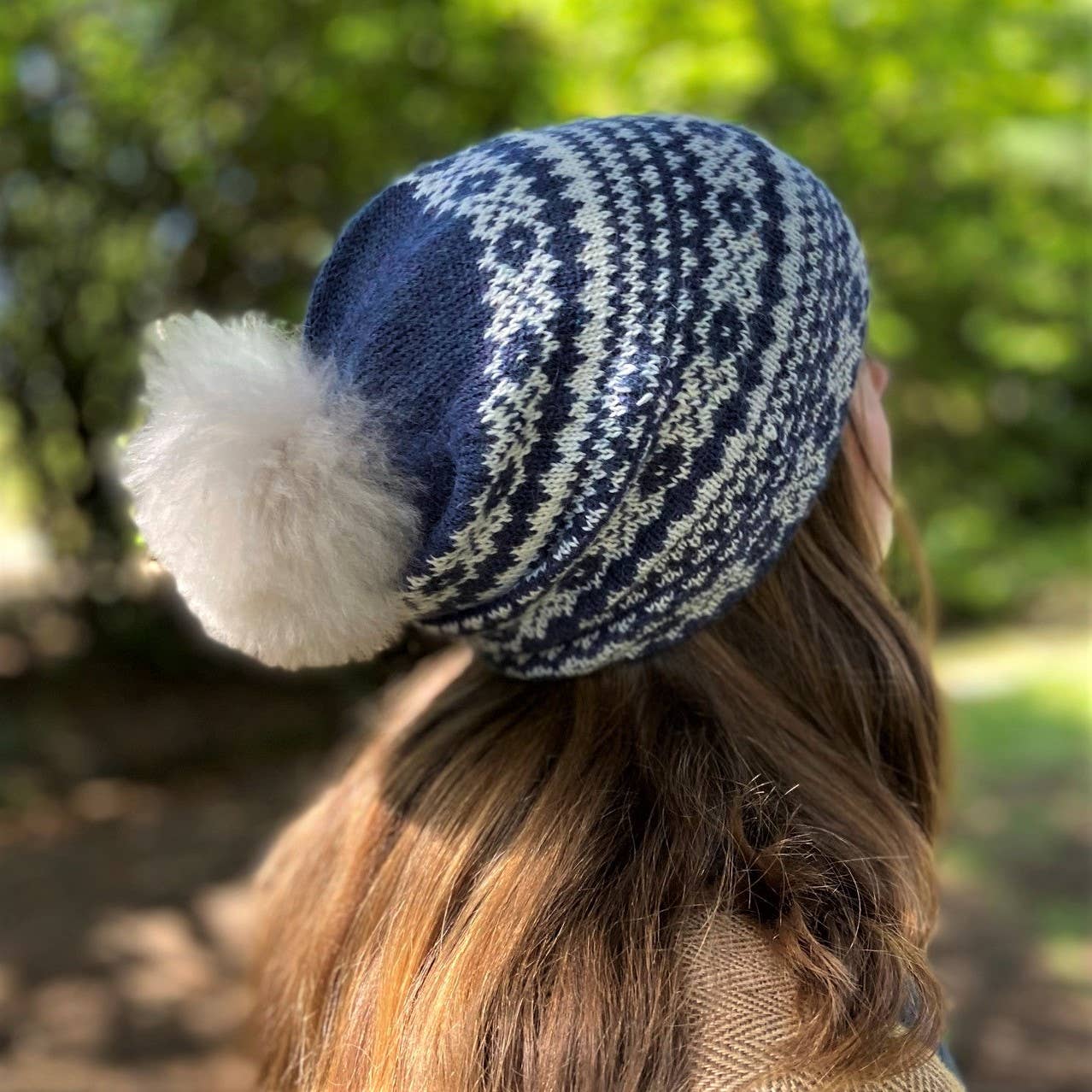 Alpakka Fair Isle Lue med Pom Pom