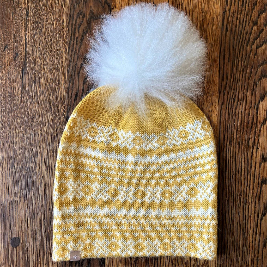 Alpakka Fair Isle Lue med Pom Pom