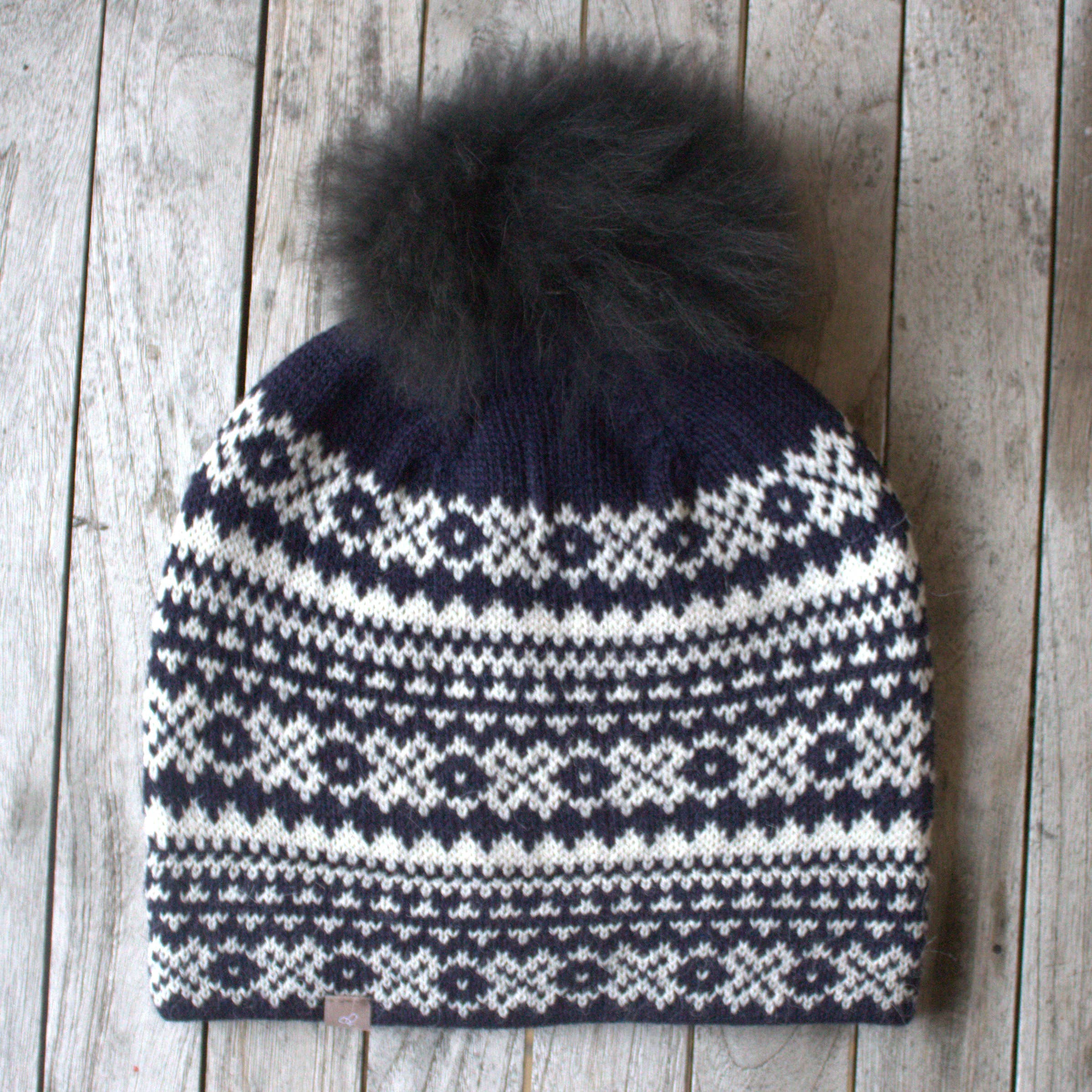 Alpakka Fair Isle Lue med Pom Pom