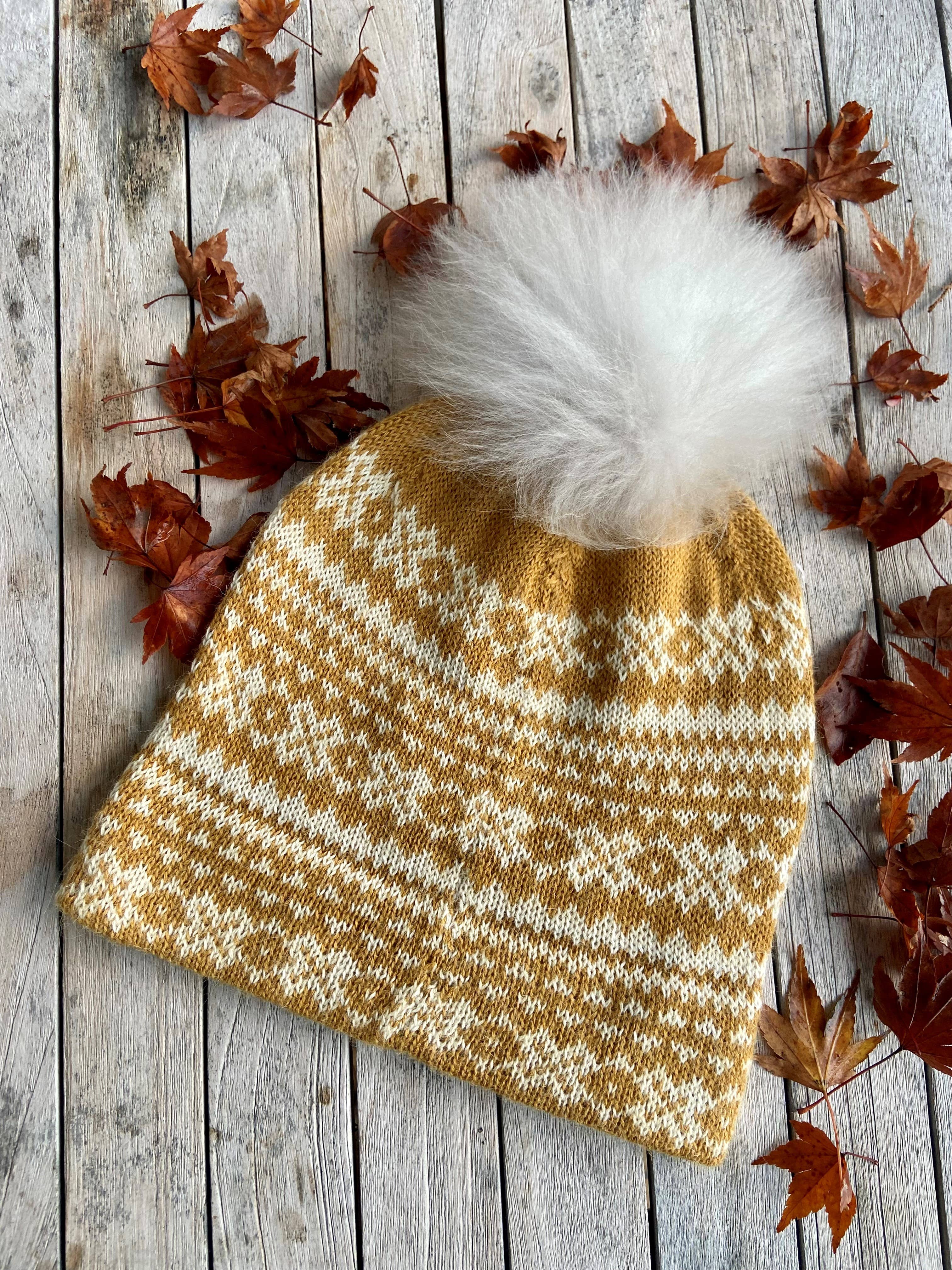 Alpakka Fair Isle Lue med Pom Pom
