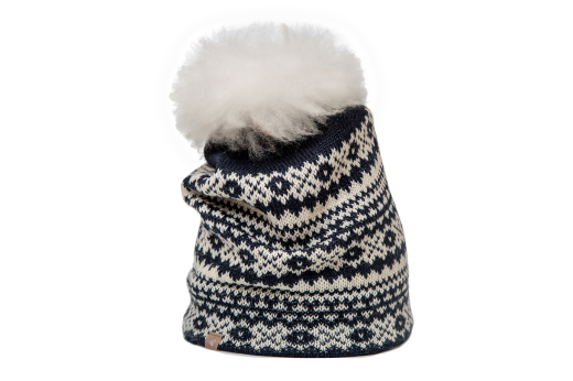Alpakka Fair Isle Lue med Pom Pom