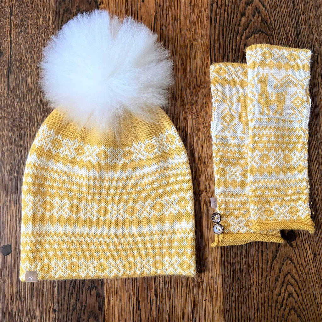Alpakka Fair Isle Lue med Pom Pom