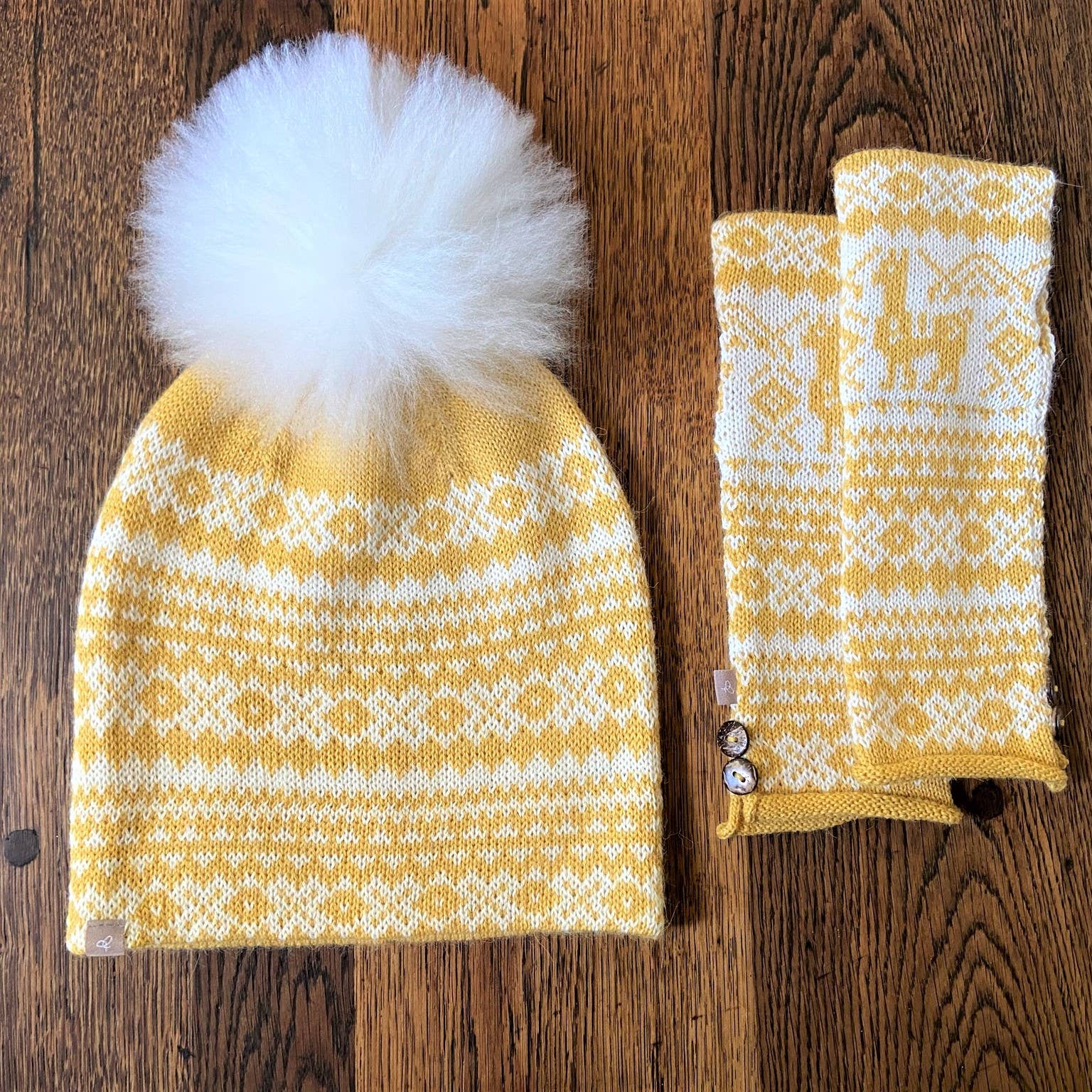 Alpakka Fair Isle Lue med Pom Pom