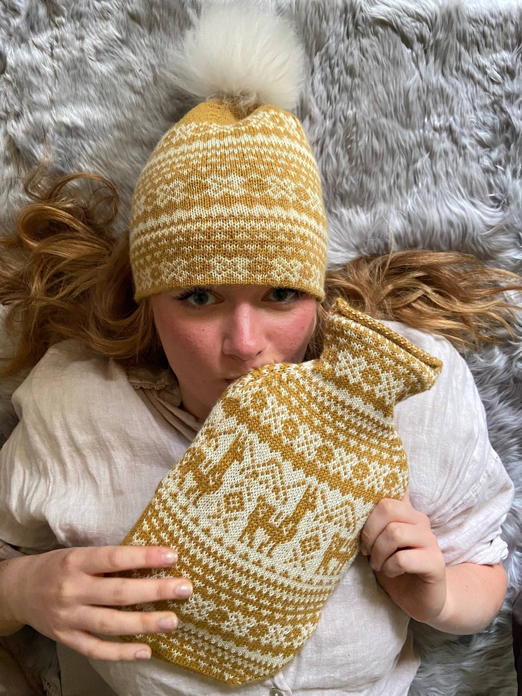 Alpakka Fair Isle Lue med Pom Pom