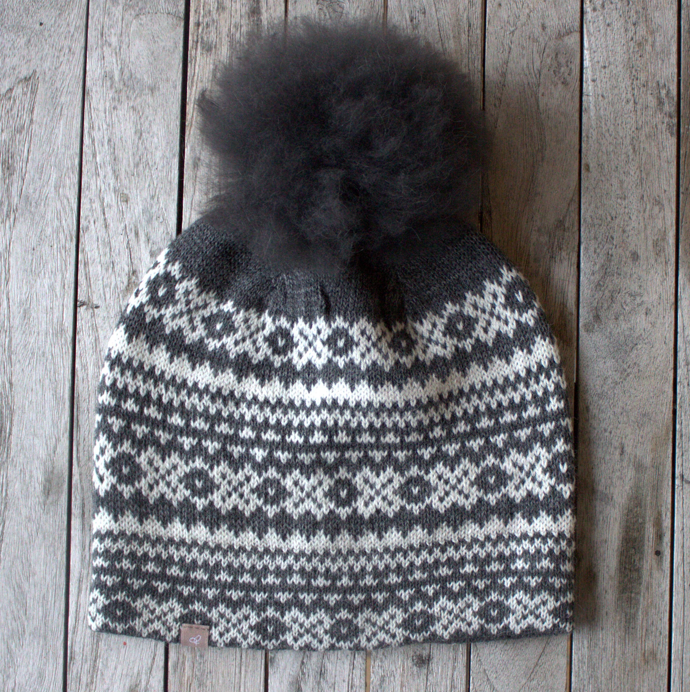 Alpakka Fair Isle Lue med Pom Pom