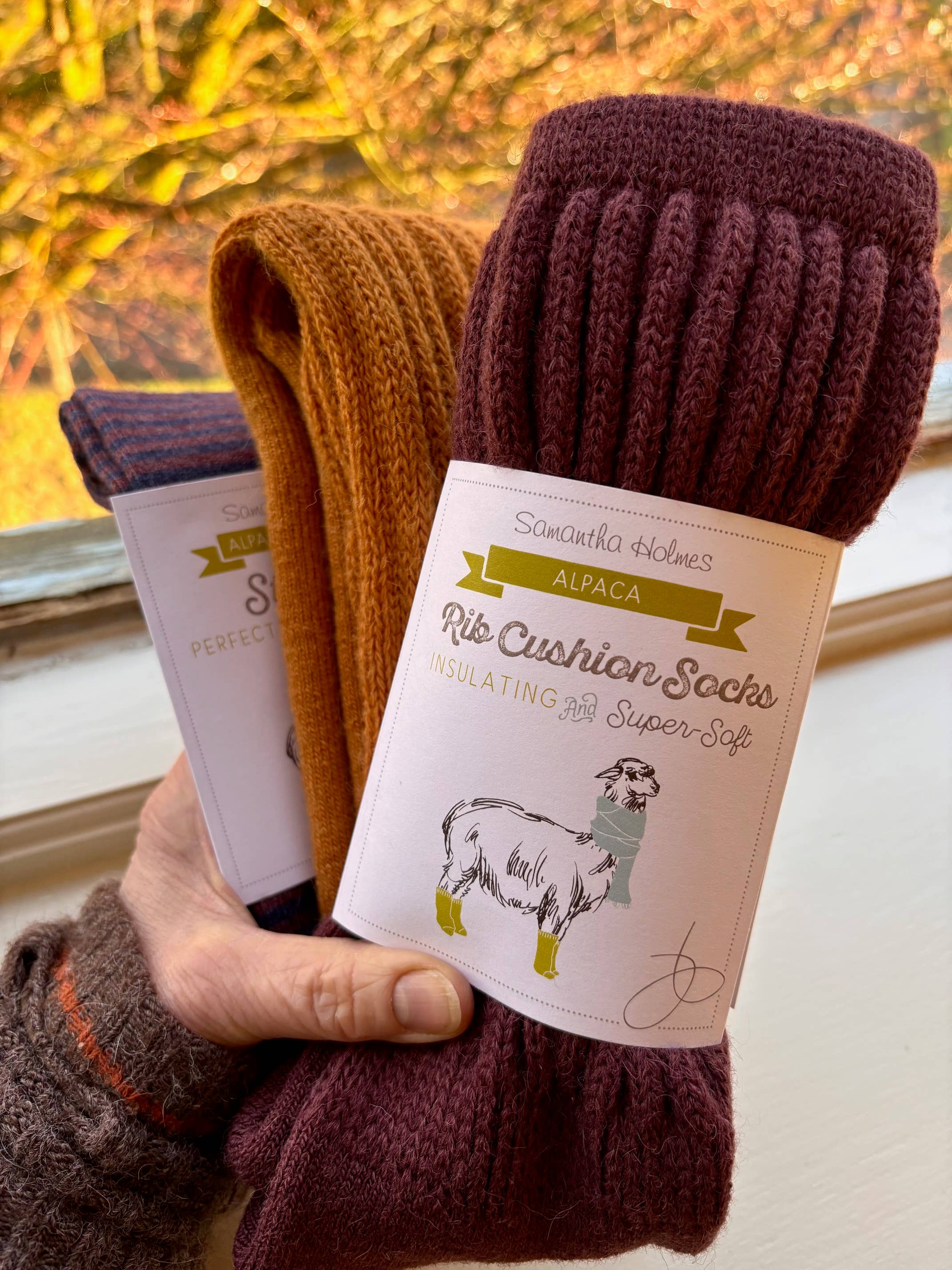 Ribbestrikkede Herresokker i Alpakka