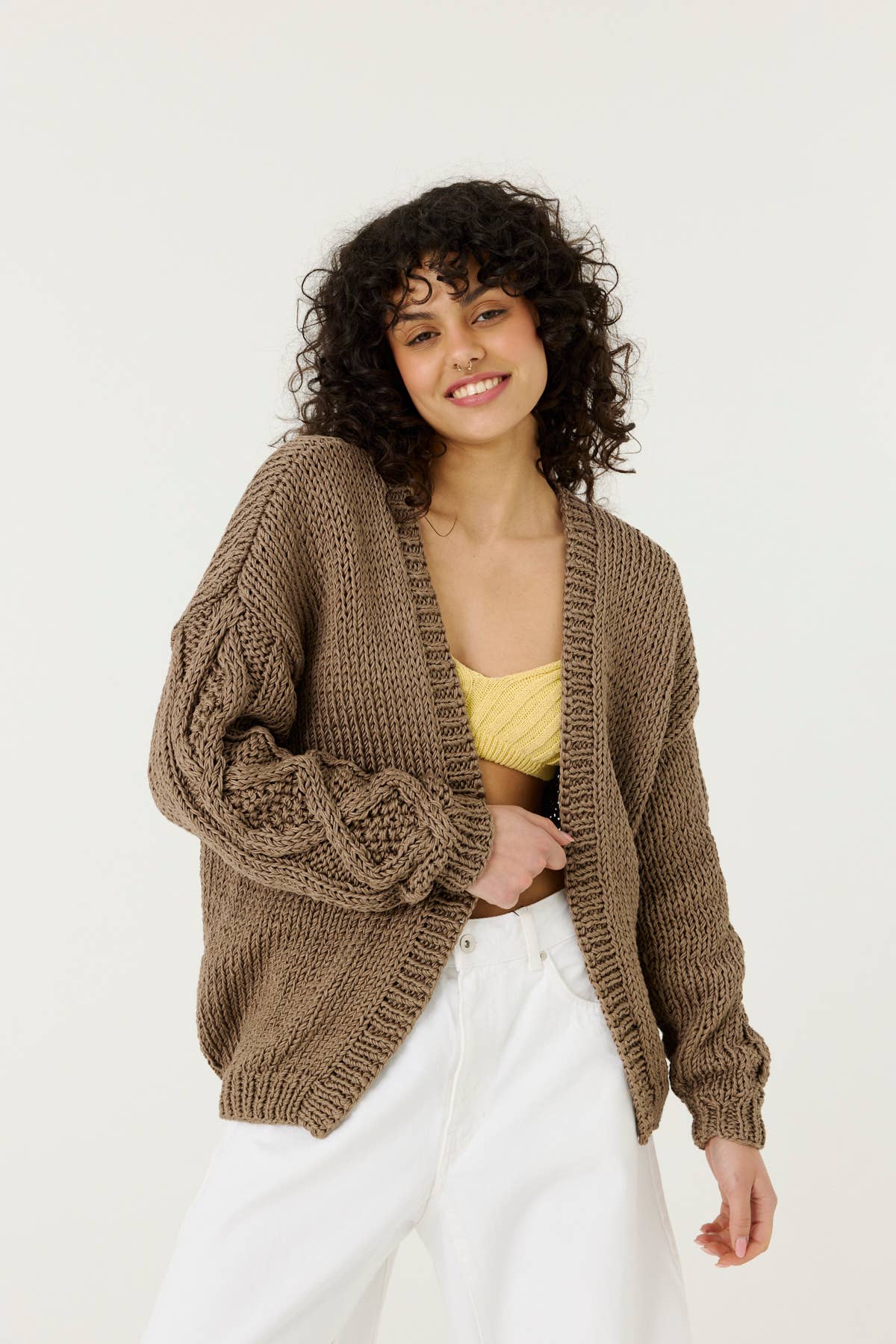 Tom Cardigan – 100 % Bomull, Taupe