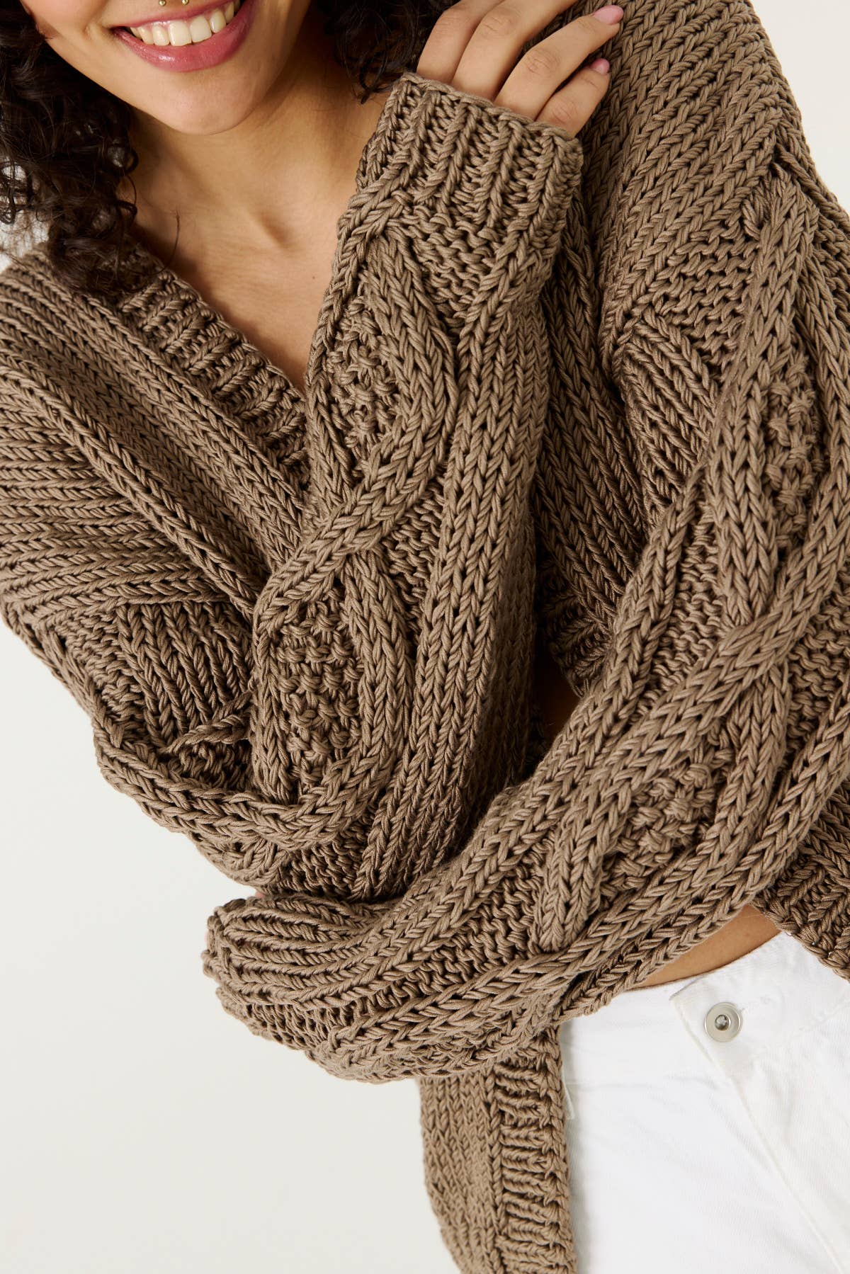 Tom Cardigan – 100 % Bomull, Taupe