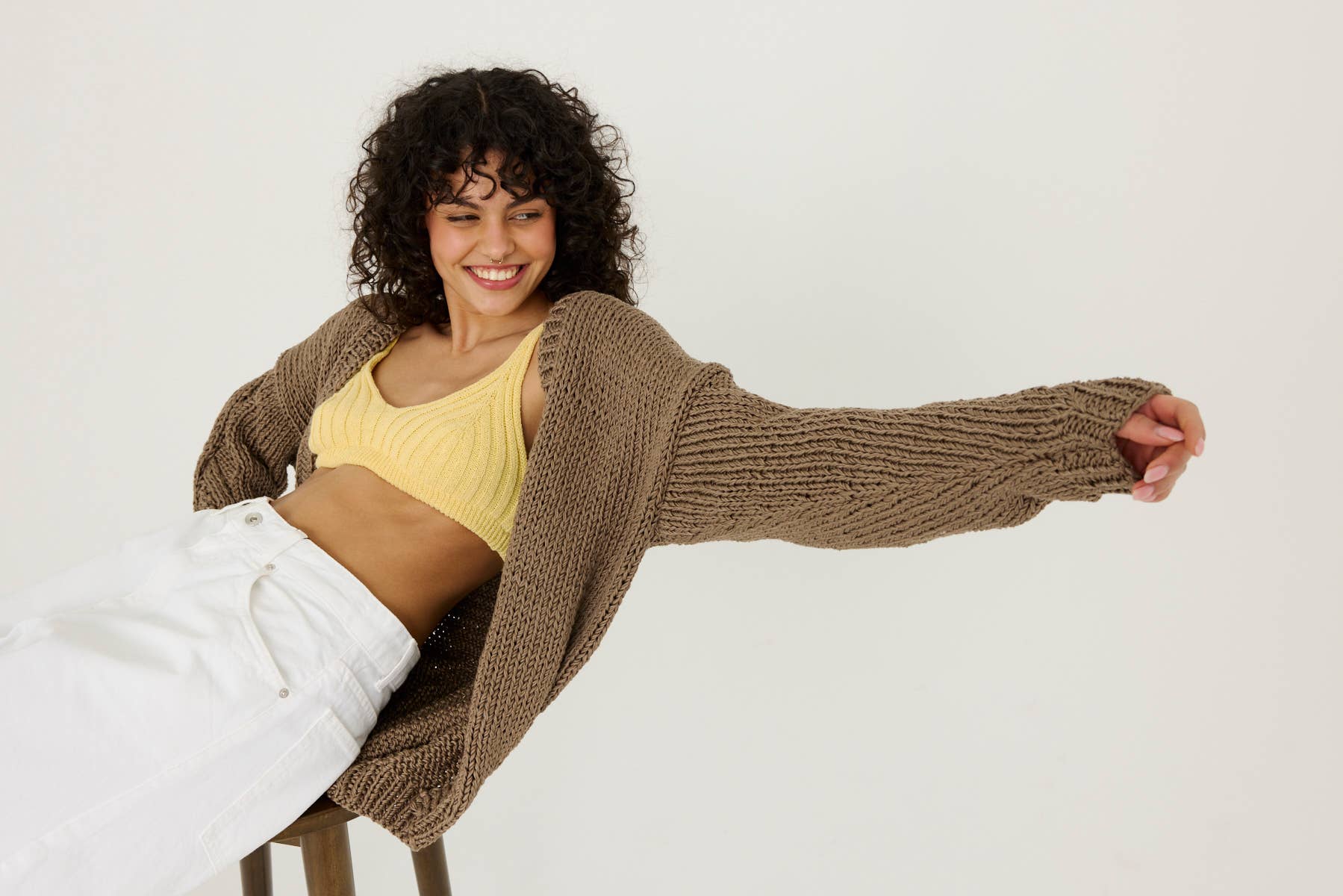 Tom Cardigan – 100 % Bomull, Taupe