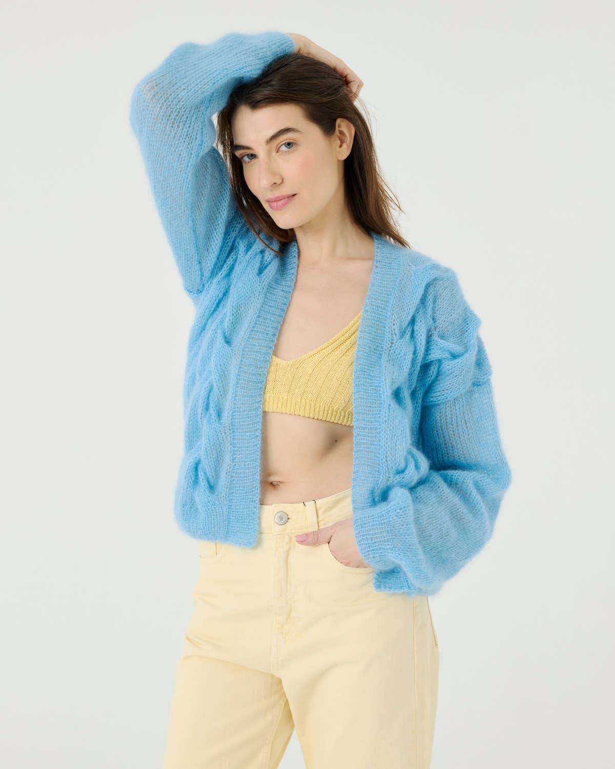 Twisted Erik Cardigan – Mohair & Silke, Sea Glass - Håndlaget
