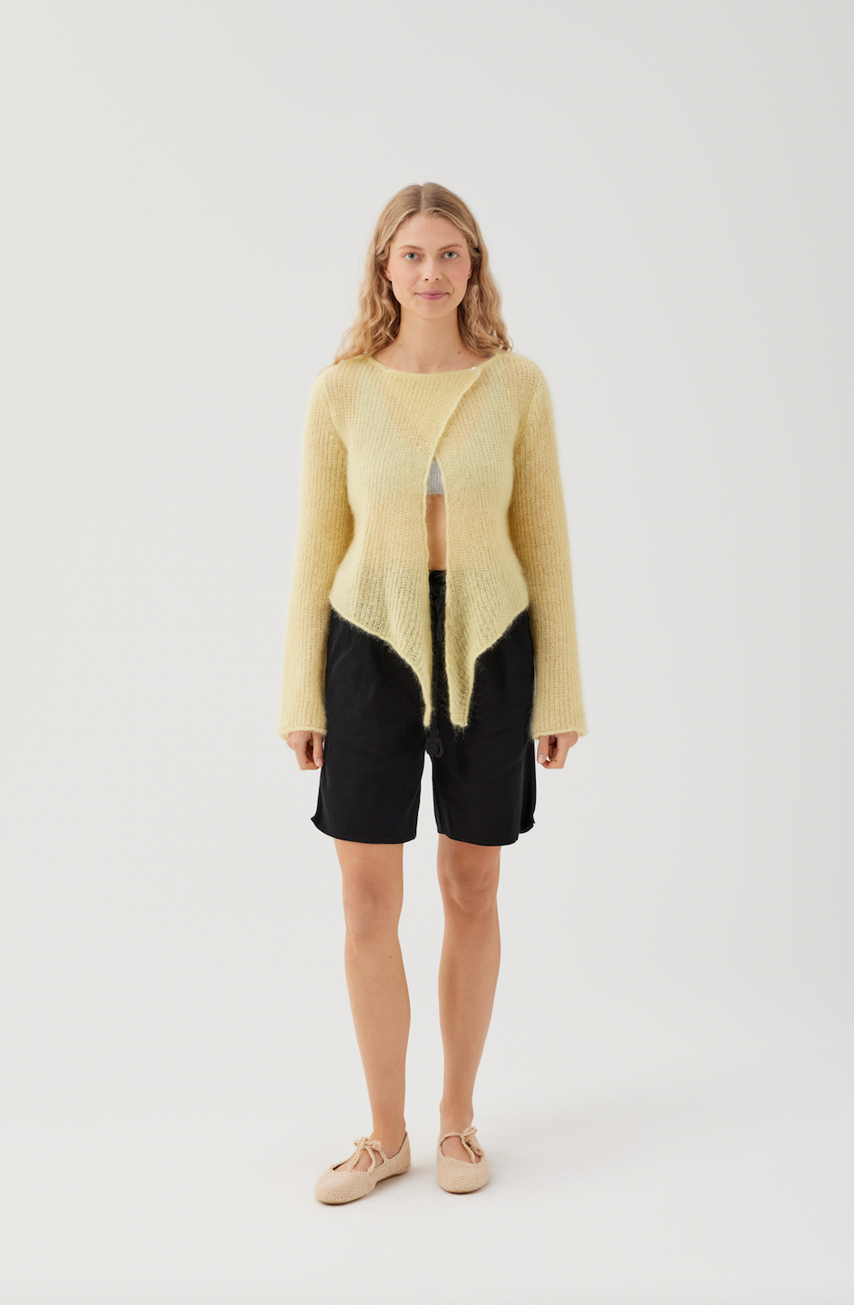 Skraistas Cropped Cardigan – Silke & Mohair, Butter Yellow