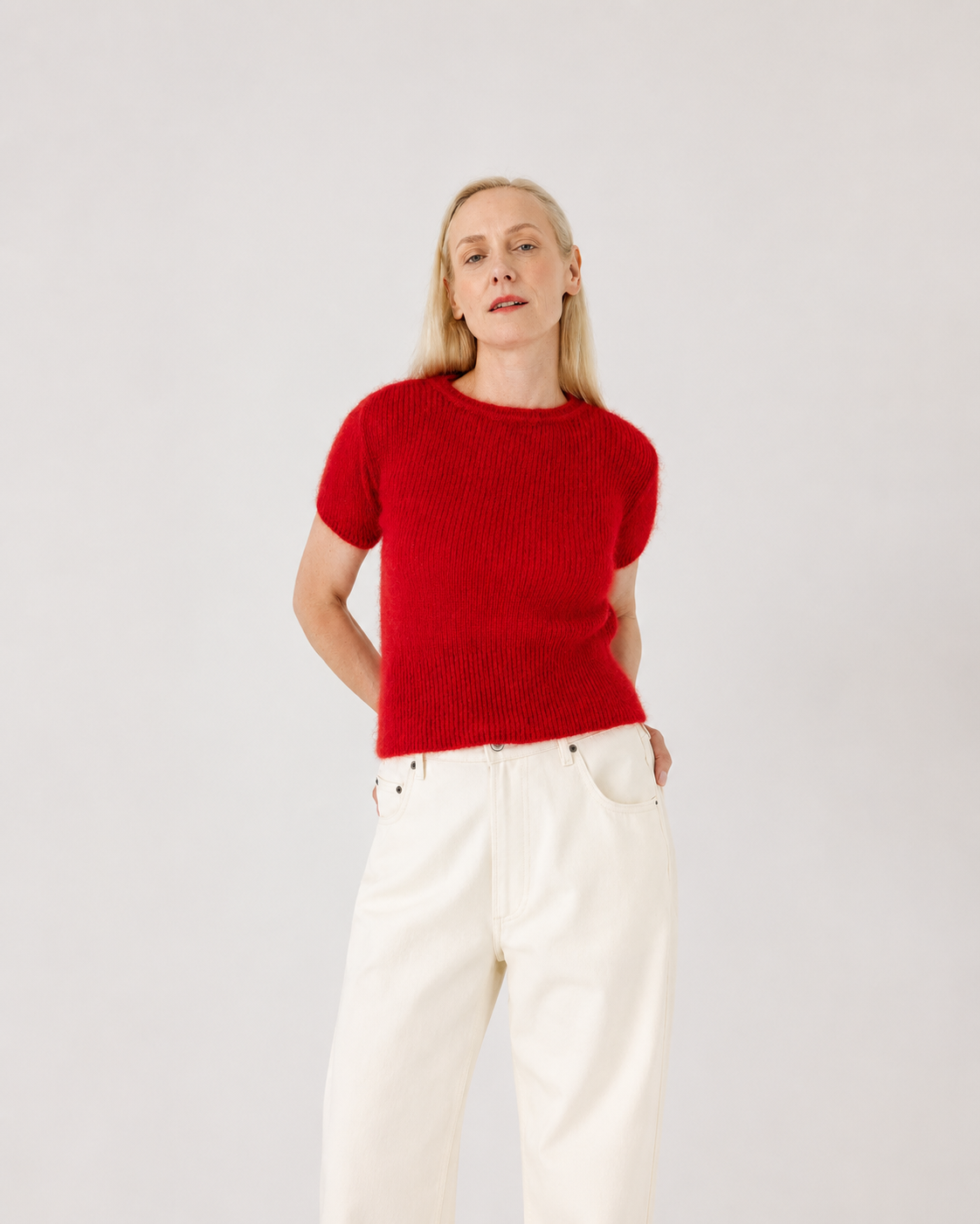 Lašas Topp – Mohair & Silke, Poppy Red - Håndlaget
