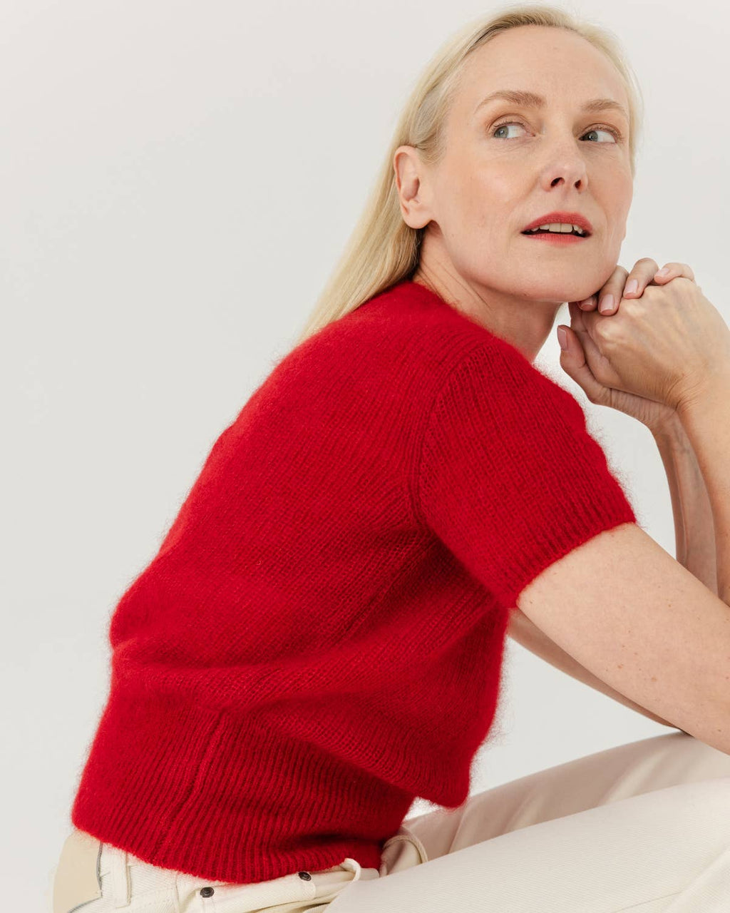 Lašas Topp – Mohair & Silke, Poppy Red - Håndlaget