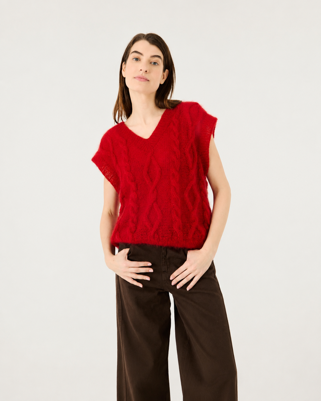Laimė Vest – Silke & Mohair, Poppy Red – Håndlaget
