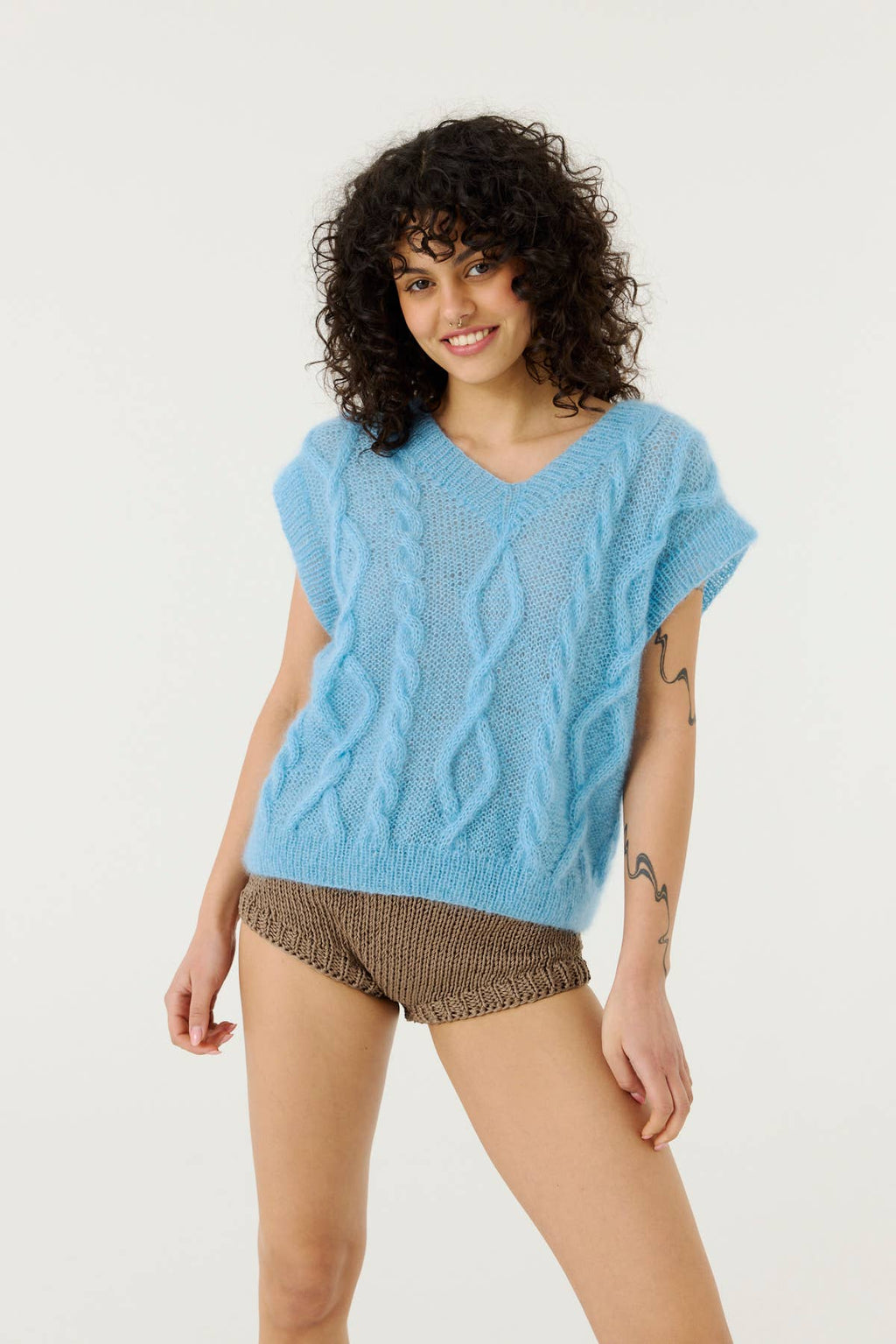 Laimė Vest – Silke & Mohair, Sea Glass - Håndlaget