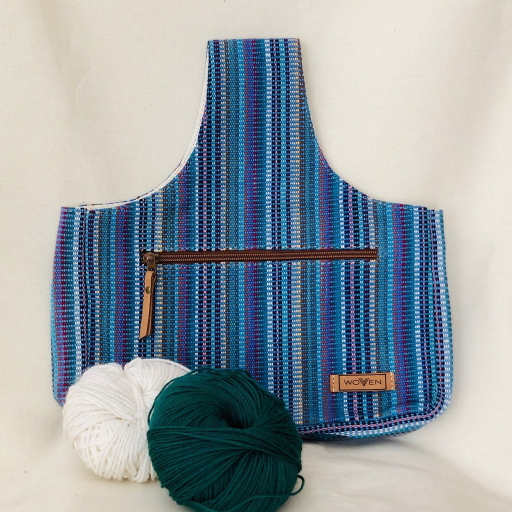 Woven Knit&Go håndvevd strikkeveske i blåtoner