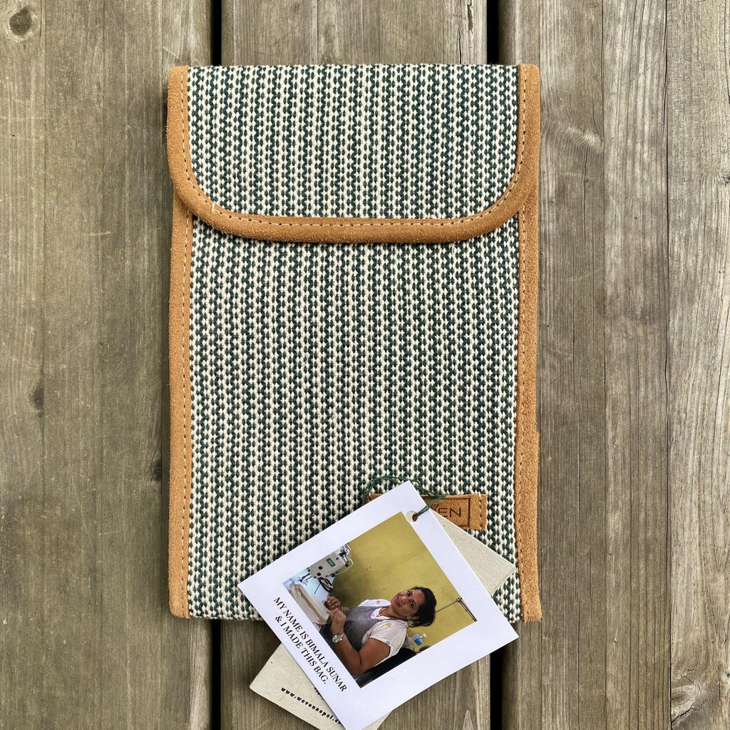 Woven Pinnemappe til rundpinner – stor – Grønn stripevev