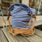 Woven Strikkebag/skulderveske – Blå & hvit hundetann