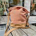 Woven Strikkebag/skulderveske – Orange & hvit hundetann